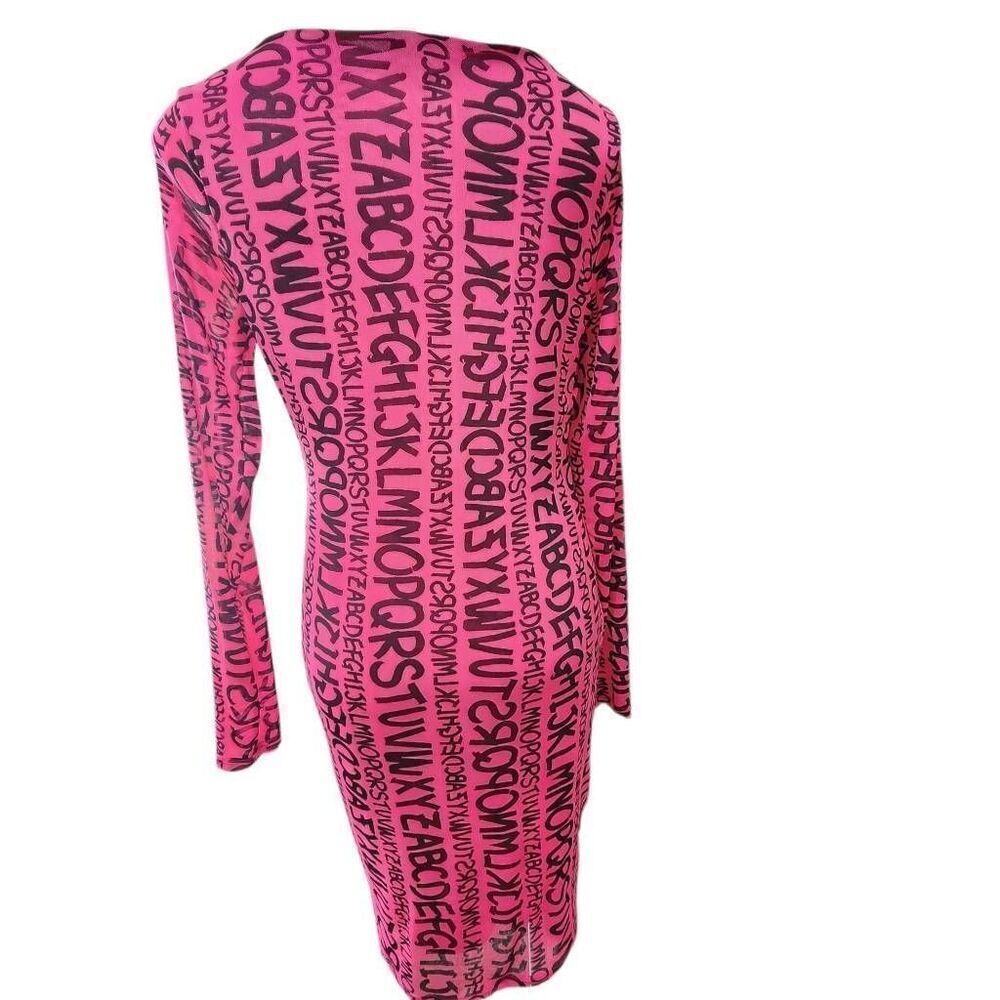 Iris Y2K Mini Bodycon Dress hot pink Gwen Stefani Alphabet All over Print 1X - Picture 4 of 9